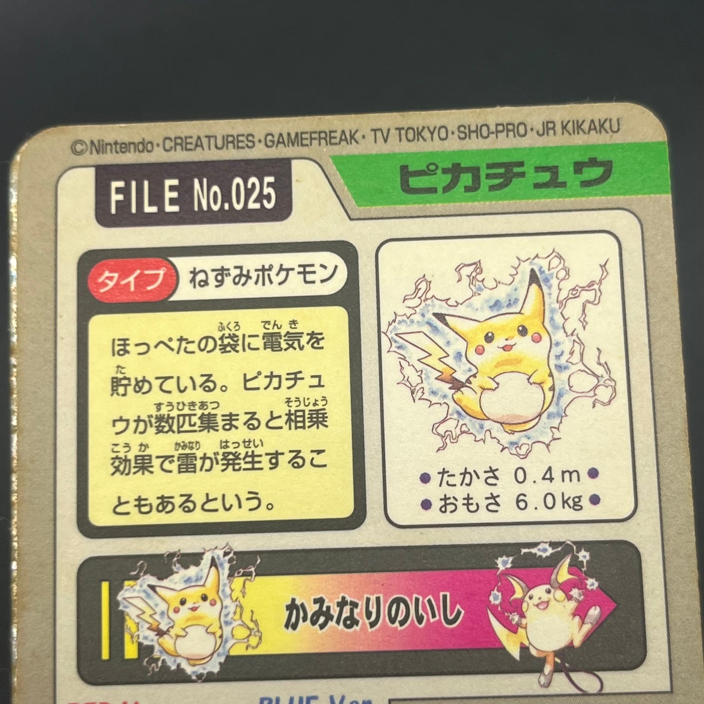 Pikachu File No. 025 Bandai Carddass 1997 Prism Pokemon Card