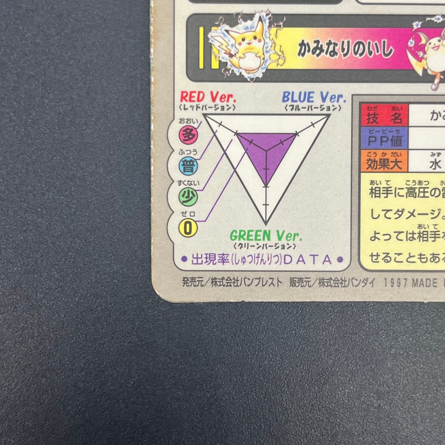 Pikachu File No. 025 Bandai Carddass 1997 Prism Pokemon Card