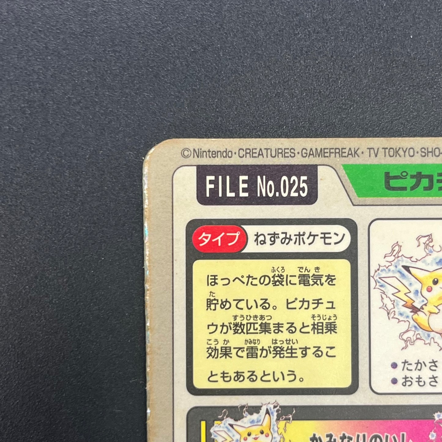Pikachu File No. 025 Bandai Carddass 1997 Prism Pokemon Card