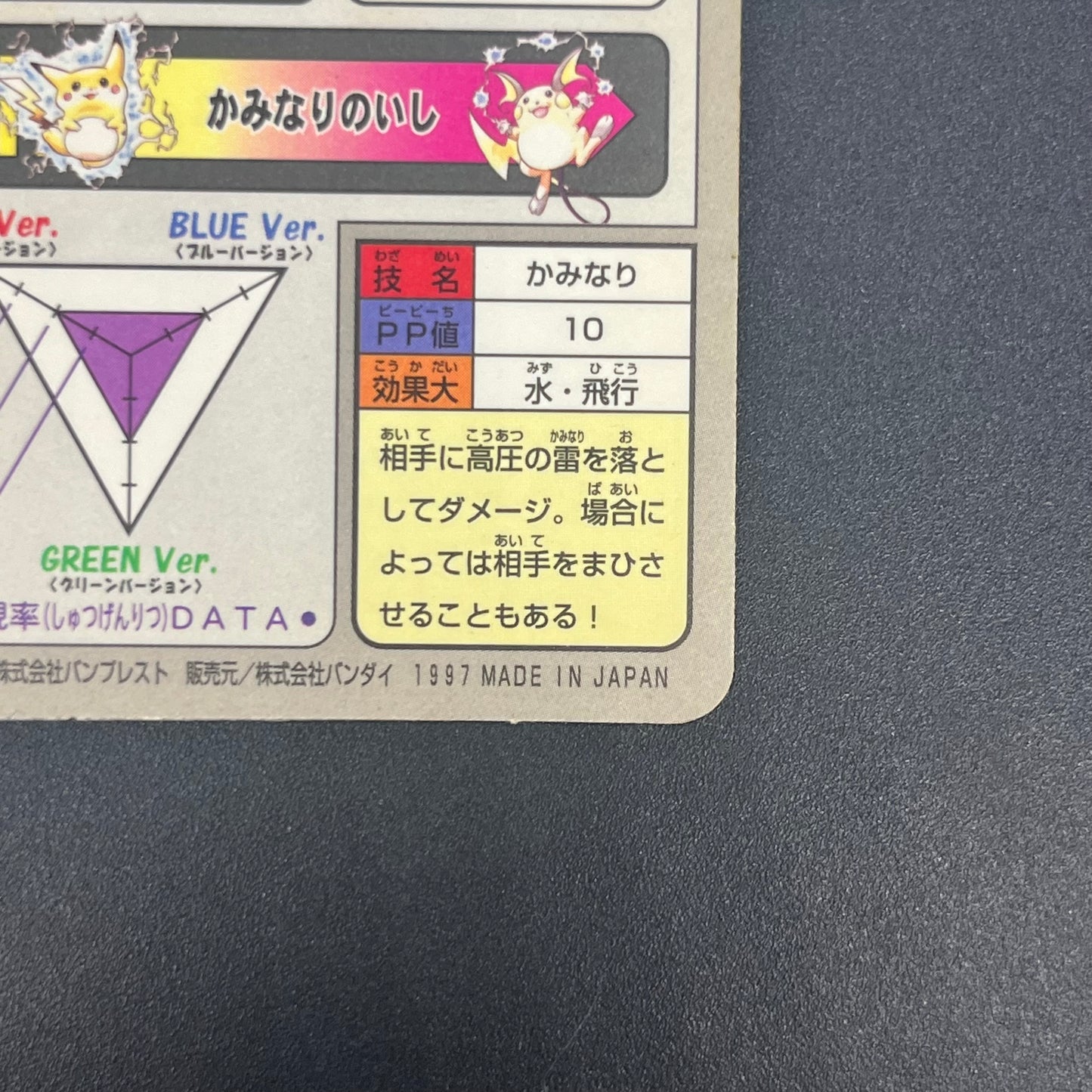 Pikachu File No. 025 Bandai Carddass 1997 Prism Pokemon Card