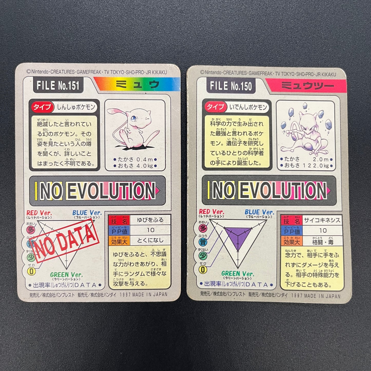 Mewtwo Mew Bandai Carddass 2set 1997 Prism Pokémon Card