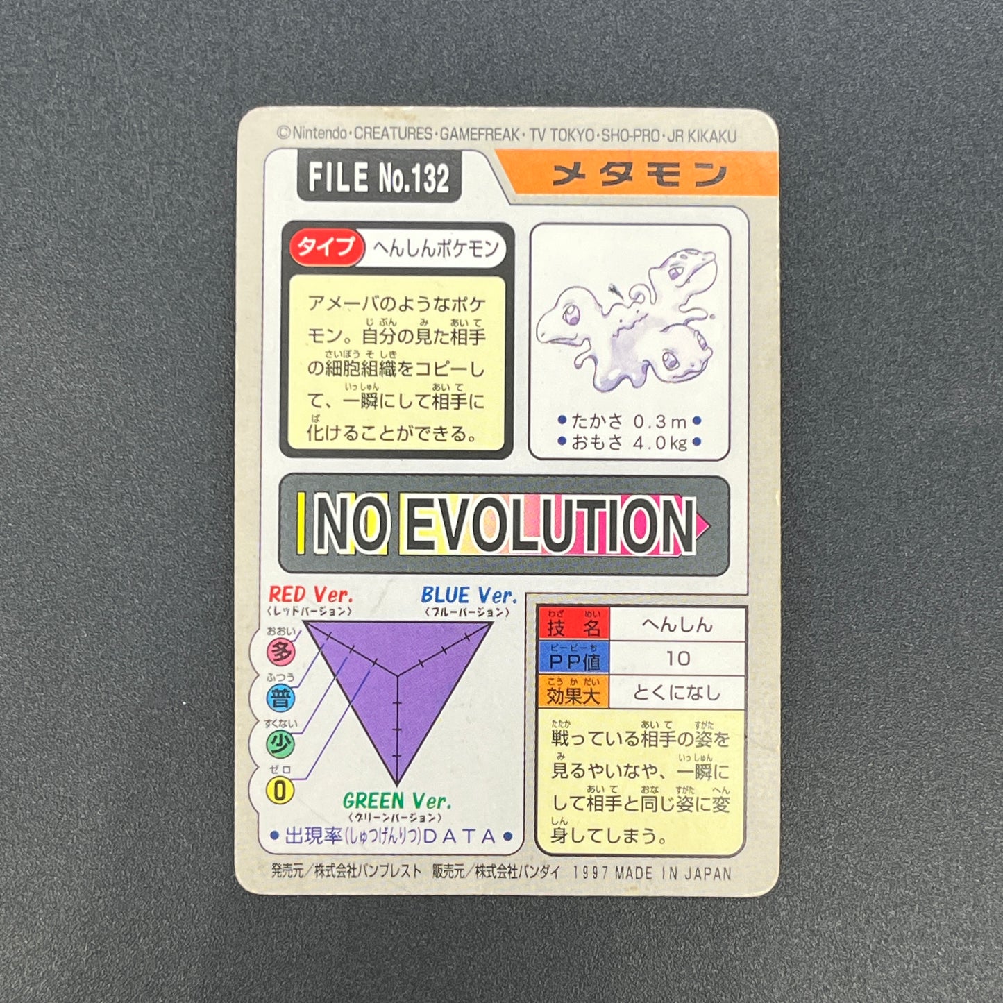 Ditto No. 132 Bandai Carddass Japanese Pokemon Card