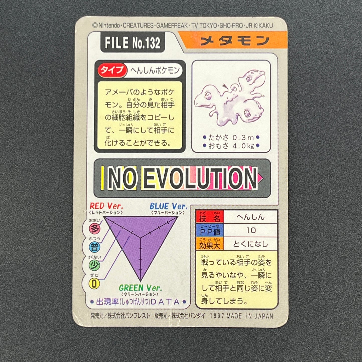 Ditto No. 132 Bandai Carddass Japanese Pokémon Card