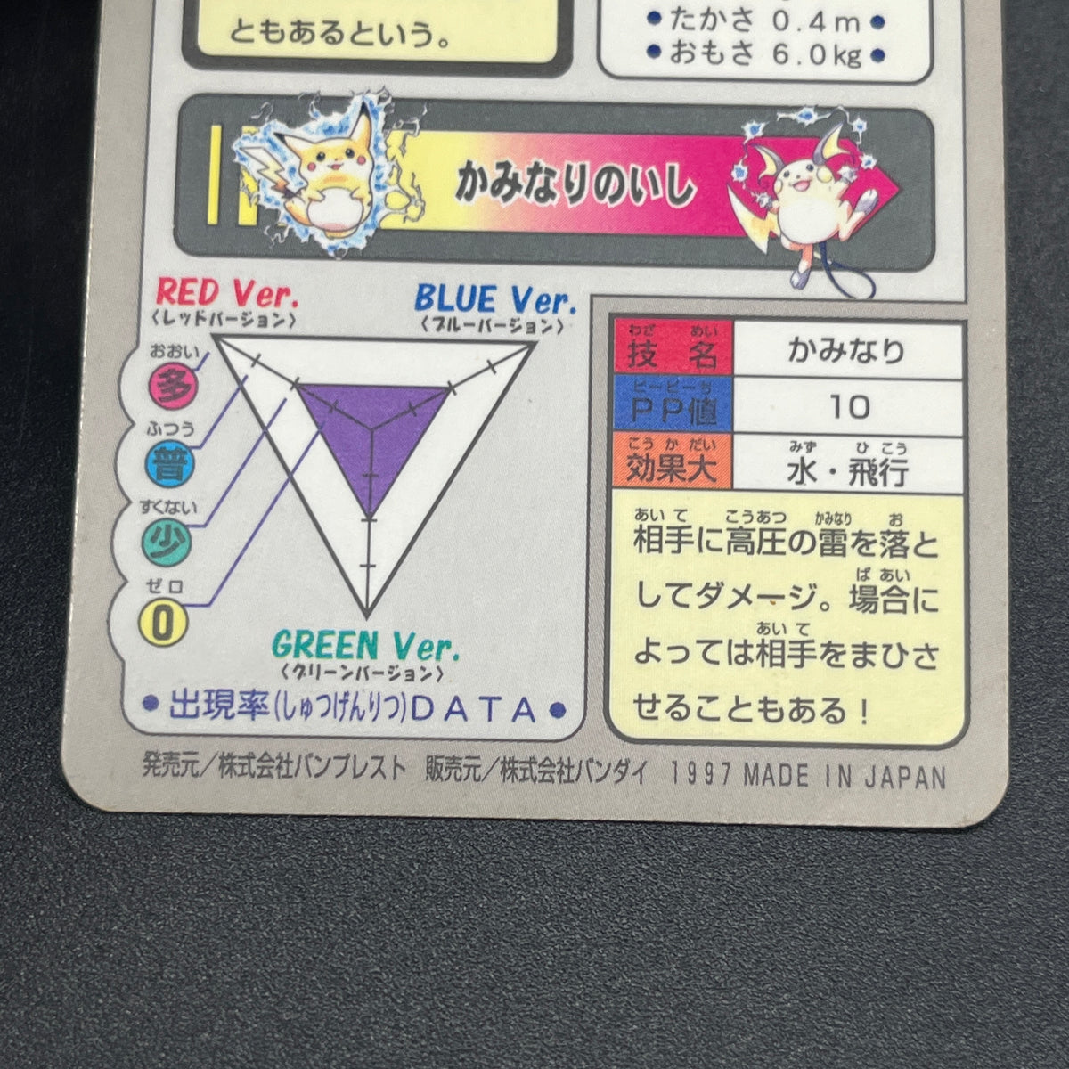 Pikachu File No. 025 Bandai Carddass Prism Pokemon Card